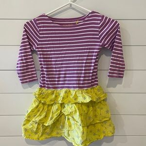 Mini Boden Girls Dress with purple stripes & tiered ruffle skirt Size 5-6